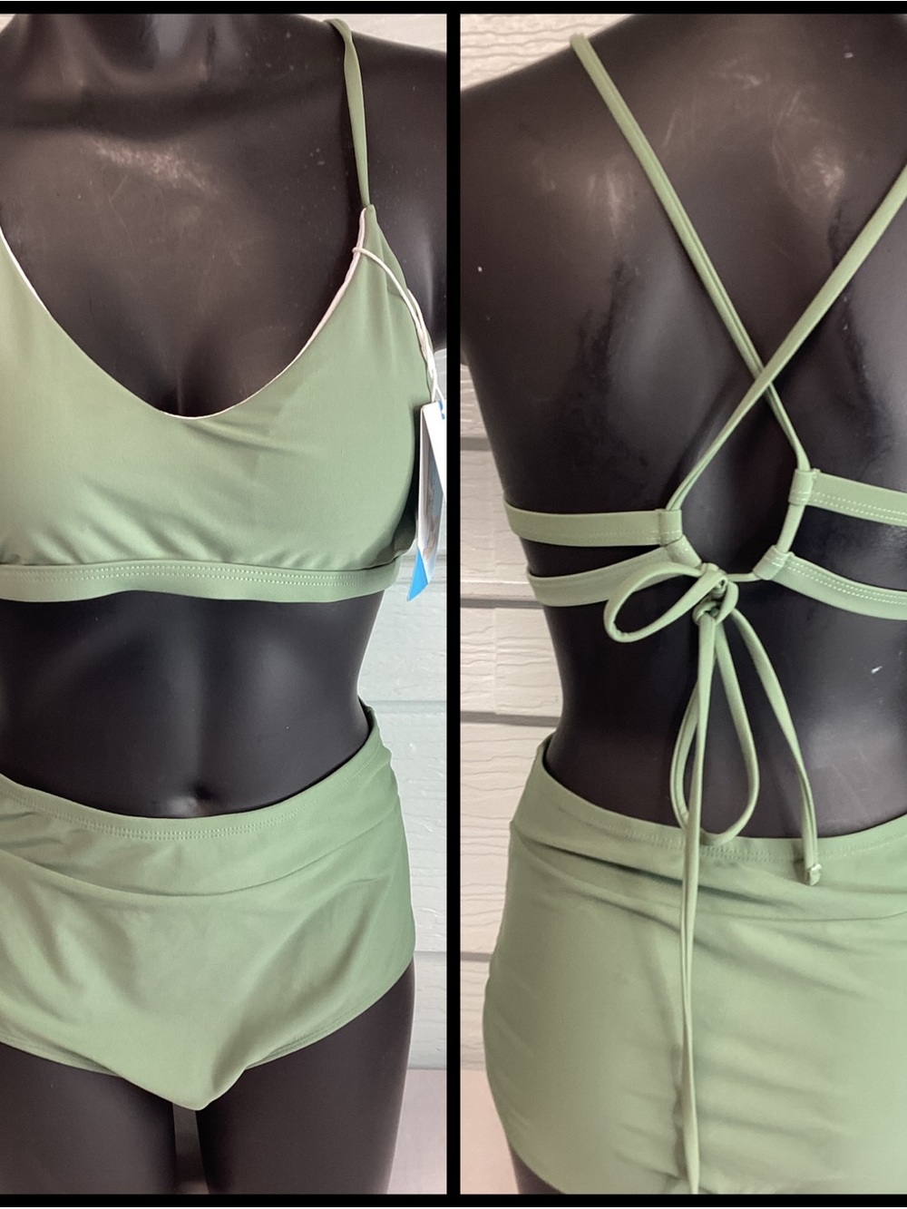 Women's High-Waist Bikini Set in Sage Green.62 - Picture 5 of 5